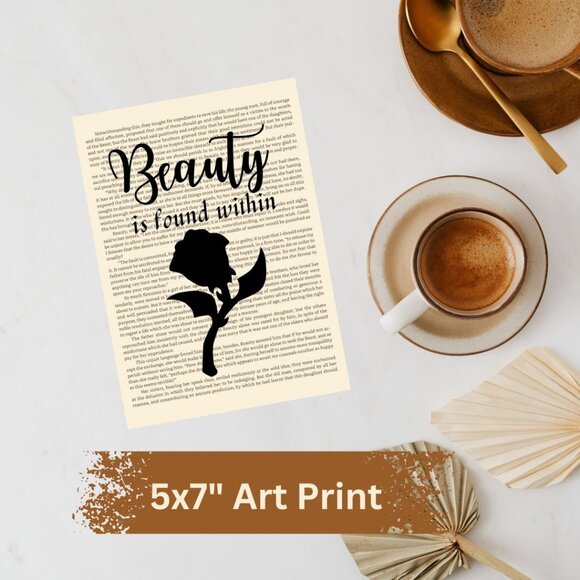 Beauty and the Beast Book Page Art Print, Bookish, Beauty is Found Within - Picture 2 of 4